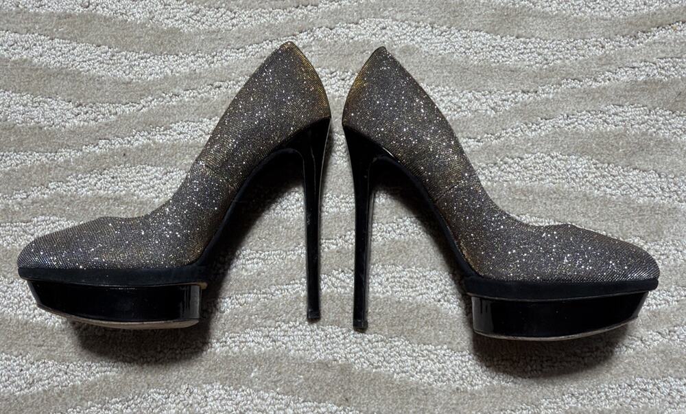 Brain Atwood Platform Silver Shimmer Heels Size 8